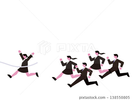 一位女商人第一個衝過終點線的向量插圖。 一位女商人第一個衝過終點線的向量插圖。 138550805