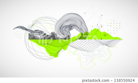 Abstract art wireframe background. Modern science or technology art elements. Surface illustration. Vector. Abstract art wireframe background. Modern science or technology art elements. Surface illustration. Vector. 138550924