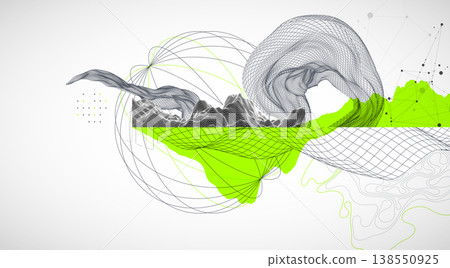 Abstract art wireframe background. Modern science or technology art elements. Surface illustration. Vector. Abstract art wireframe background. Modern science or technology art elements. Surface illustration. Vector. 138550925
