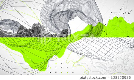 Abstract art wireframe background. Modern science or technology art elements. Surface illustration. Vector. Abstract art wireframe background. Modern science or technology art elements. Surface illustration. Vector. 138550926