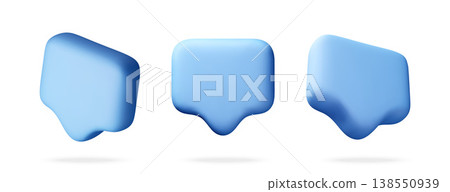 Blue 3d speech bubble icons in different angles. Blue 3d speech bubble icons in different angles. 138550939
