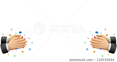 3d cartoon hands clapping with colorful confetti 3d cartoon hands clapping with colorful confetti 138550944