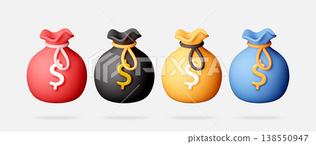 Colorful 3D money bags with dollar sign Colorful 3D money bags with dollar sign 138550947