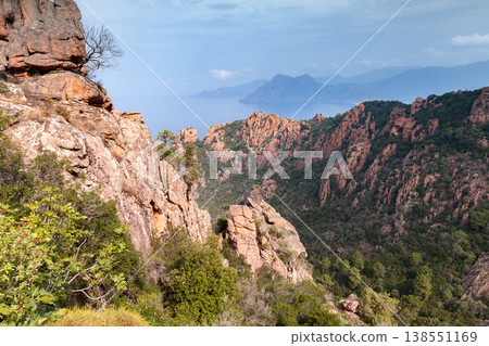 Aerial coastal view of Calanques de Piana, Corsica with red rocks Aerial coastal view of Calanques de Piana, Corsica with red rocks 138551169