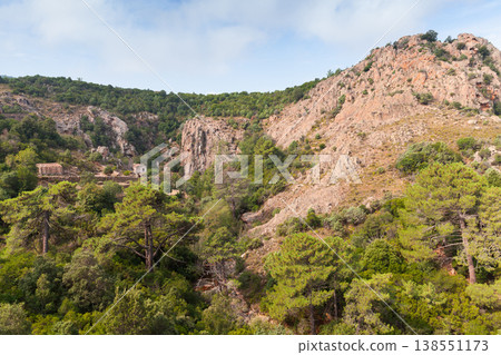 Landscape of Piana region with rural houses in rocky mountains. Corse-du-Sud 138551173