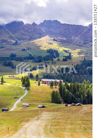 Alpe di Siusi alpine meadows, Dolomites, Italy Alpe di Siusi alpine meadows, Dolomites, Italy 138551427