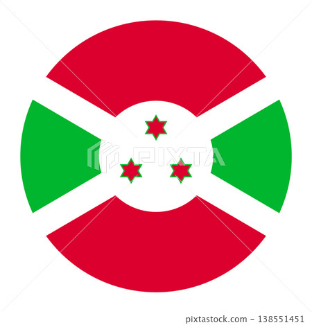 Circular Burundi national flag symbol. Country emblem with three stars for travel and culture. 138551451