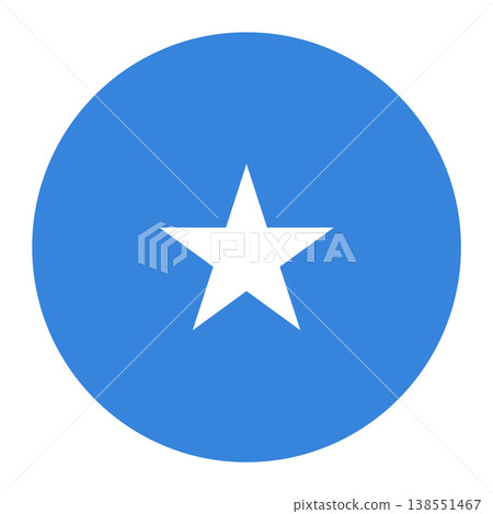 Vector illustration of the national flag of the Federal Republic of Somalia in a circular shape. The design features a light blue field with a large white five-pointed "Star of Unity" in the center. Vector illustration of the national flag of the Federal Republic of Somalia in a circular shape. The design features a light blue field with a large white five-pointed "Star of Unity" in the center. 138551467