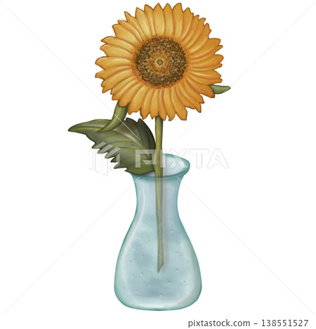 Sunflower hand drawn watercolor spring floral set. Hand drawn yellow flower, leaf, Cute nature decorate element design. 138551527
