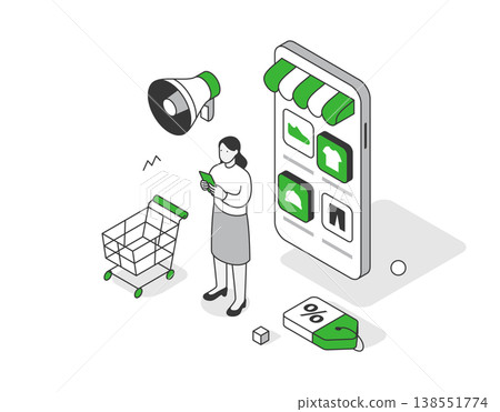 智慧型手機上的電子商務網站,等距視角 智慧型手機上的電子商務網站,等距視角 138551774
