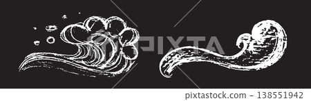 Sea wave crayon icon, water flow, chalk surf symbol Sea wave crayon icon, water flow, chalk surf symbol 138551942
