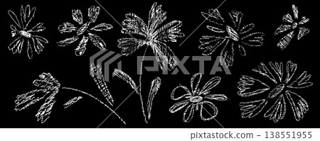 Hand drawn crayon flower on black Hand drawn crayon flower on black 138551955