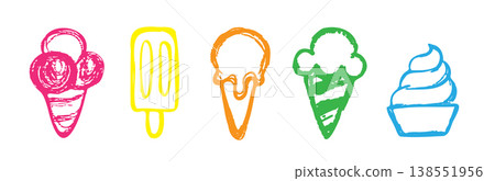 Ice cream crayon icon, chalk icecream cone 138551956