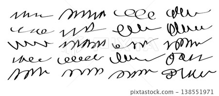 Scribble pen scratches set. Doodle pencil stroke, hand drawn underline marks Scribble pen scratches set. Doodle pencil stroke, hand drawn underline marks 138551971