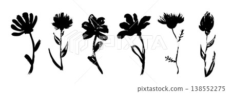 Ink brush stroke flowers isolated Ink brush stroke flowers isolated 138552275