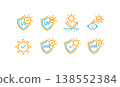 Different Sun Protection Signs Color Thin Line Icon Set. Vector 138552384