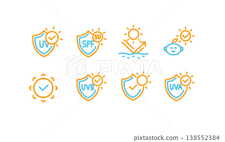 Different Sun Protection Signs Color Thin Line Icon Set. Vector 138552384