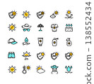 Different Types Sun Protection Signs Color Thin Line Icon Set. Vector 138552434