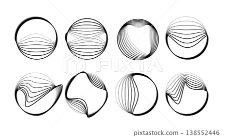 Line round wave icon, concentric linear sound pattern 138552446