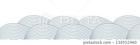 Sea wave line pattern. Blue wavy water abstract background, japanese ocean tide texture Sea wave line pattern. Blue wavy water abstract background, japanese ocean tide texture 138552460