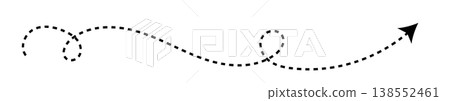 Long dash line arrow, curve horizontal dot direction path Long dash line arrow, curve horizontal dot direction path 138552461