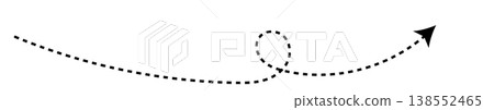 Long dash line arrow, curve horizontal dot direction path 138552465
