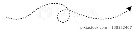 Long dash line arrow, curve horizontal dot direction path Long dash line arrow, curve horizontal dot direction path 138552467