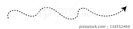 Long dash line arrow, curve horizontal dot direction path Long dash line arrow, curve horizontal dot direction path 138552469