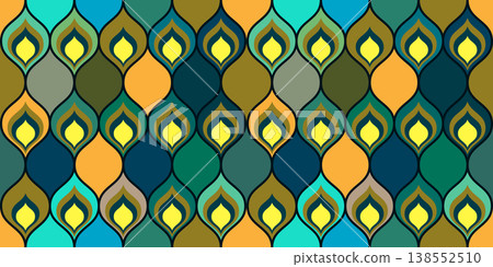 Peacock feather seamless pattern, abstract geometric Indian motif Peacock feather seamless pattern, abstract geometric Indian motif 138552510