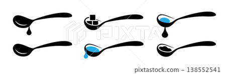 Spoon with coffee icon, teaspoon with liquid dripping cream or yogurt Spoon with coffee icon, teaspoon with liquid dripping cream or yogurt 138552541