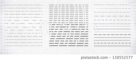 Straight dash line set. Pencil borders design 138552577