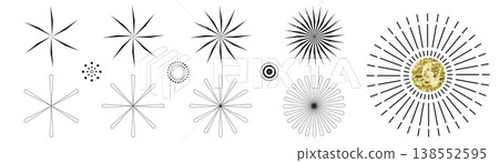 Line sun ray set. Star burst icon, sunburst radial shapes collection 138552595