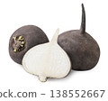 Black radish and half close-up on a white. Isolated 138552667