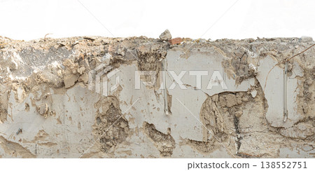 Broken rubble and concrete wall pile isolated Broken rubble and concrete wall pile isolated 138552751