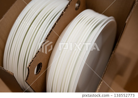 Boxes of white plates in crockery shop, dishware, tableware stack in store 138552773