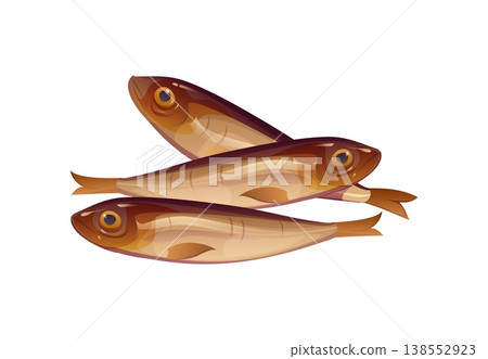 Sardine fish seafood food ingredient, fresh whole marine catch with golden brown scale and fins. Cartoon vector natural product, isolated raw edible ocean protein for cuisine cooking and healthy diet Sardine fish seafood food ingredient, fresh whole marine catch with golden brown scale and fins. Cartoon vector natural product, isolated raw edible ocean protein for cuisine cooking and healthy diet 138552923
