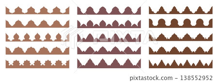 Arabian Saudi pattern decor, old Islamic border, morocco divider shapes. Vector set of ornamental architectural middle eastern crenellations or trims. Decorative silhouettes of palaces and mosques 138552952