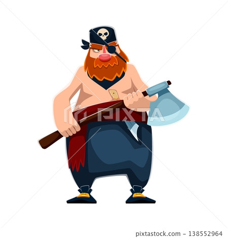 Cartoon brave pirate and corsair sailor character holding an axe, exuding sense of adventure and bravery. Isolated vector ship crew boatswain, rover or skipper captures spirit of adventurous tales 138552964