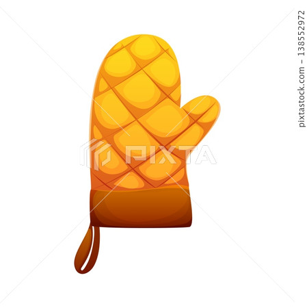 Oven mitt, isolated quilted heat resistant glove with padded texture. Cartoon vector mitten, home kitchen cooking accessory for safe handling of hot cookware, baking trays and pots cook food utensil Oven mitt, isolated quilted heat resistant glove with padded texture. Cartoon vector mitten, home kitchen cooking accessory for safe handling of hot cookware, baking trays and pots cook food utensil 138552972