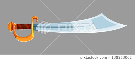 Pirate saber blade or corsair scimitar sword, marine cold steel arms weapon, cartoon vector icon. Caribbean pirate curved sabre or Medieval scimitar sword, ancient maritime battle cutlass sword blade 138553062