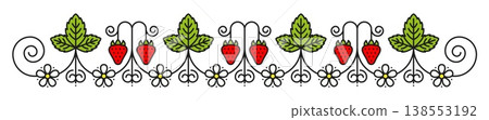 Wild fresh strawberry divider or frame border. Forest plant border, farm fruit decoration spacer. Garden strawberry frame divider 138553192