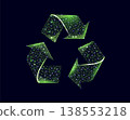 Recycling sign, glowing blue lowpoly wireframe on a dark background. Vector illustration design concept of Environment day. 138553218
