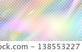 Rainbow blurred refraction overlay effect. Colorful light lens prism on transparent background. Holographic reflection, iridescent crystal flare leak shadow overlay. Vector abstract illustration. 138553227