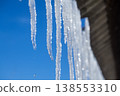 Long natural icicles on a sky background 138553310