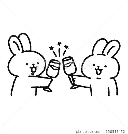 Cute rabbit toasting (line drawing) 138553452