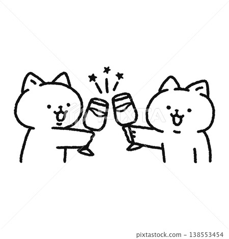 Cute cat toasting (line drawing) Cute cat toasting (line drawing) 138553454