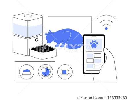 Automated Pet Feeder with App abstract concept vector illustration. Automated Pet Feeder with App abstract concept vector illustration. 138553483