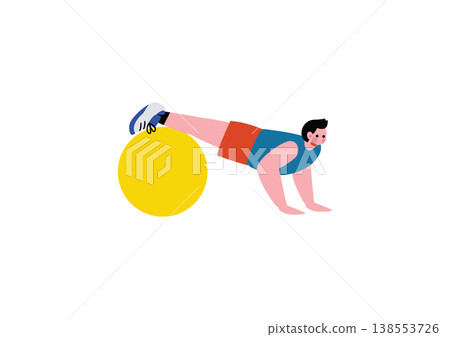 一幅男子在平衡球上做伏地挺身的插圖。 138553726