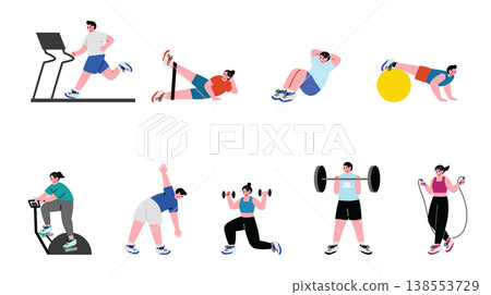 Illustrations of people training at a gym 138553729