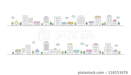 簡單的街景插畫集[用於背景、線稿、彩色] 138553876